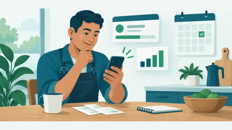 Ilustración de una persona revisando su estado de cuenta en el celular