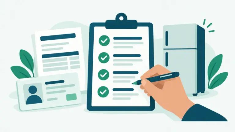 Ilustración de una lista de requisitos con documentos para solicitar un crédito